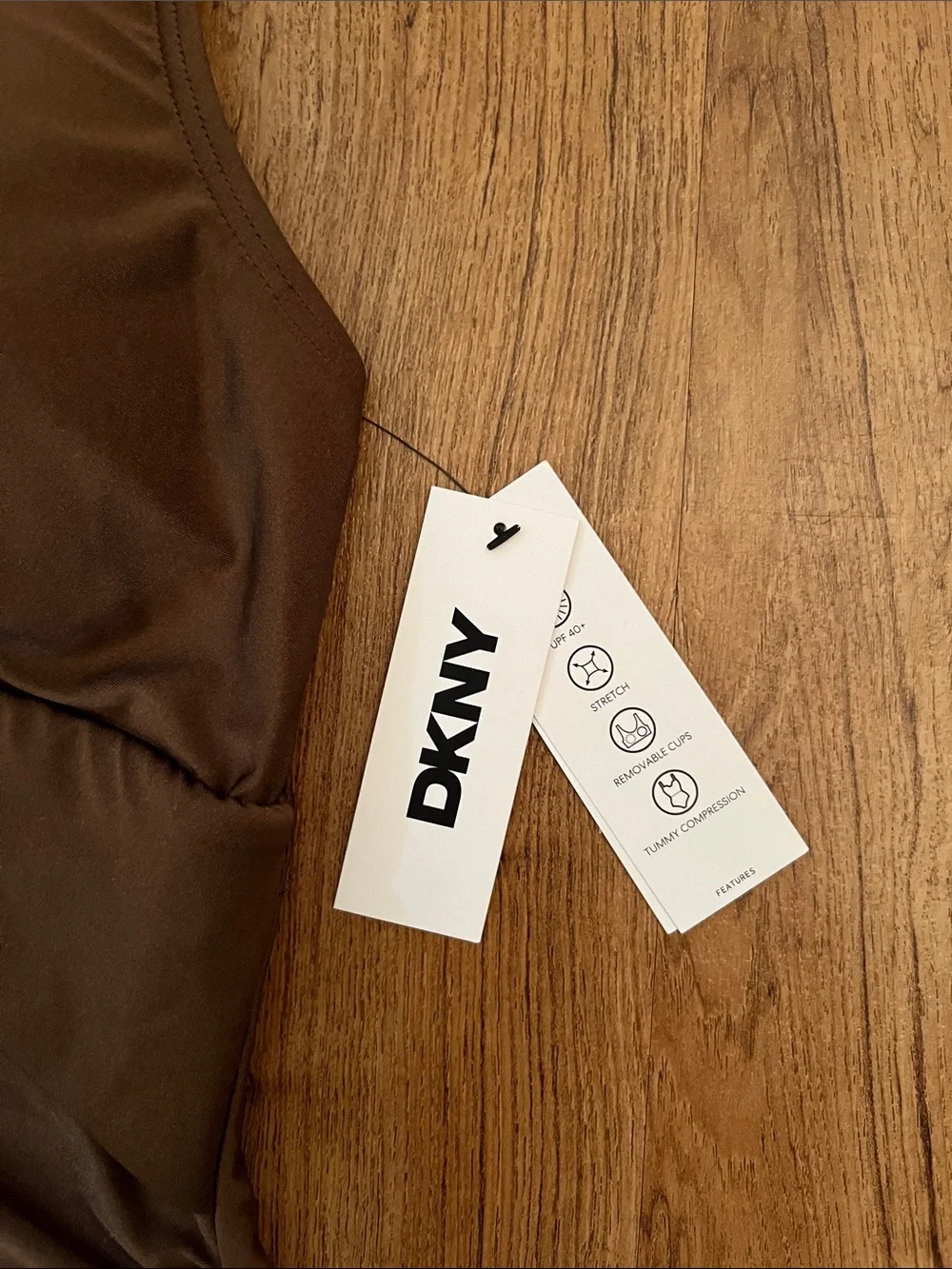 NWT DKNY Keyhole Twist Tummy Control One Piece Swimsuit Mocha Shimmer - Picture 4 of 9